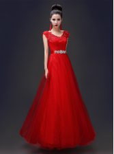 Fine Scoop Sleeveless Beading and Appliques Lace Up Homecoming Dress