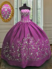 Exceptional Fuchsia 15 Quinceanera Dress Military Ball and Sweet 16 and Quinceanera with Embroidery Strapless Sleeveless Lace Up