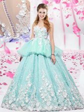  Organza and Tulle Scoop Sleeveless Lace Up Lace and Appliques Sweet 16 Dresses in Apple Green
