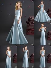 Lovely Square Light Blue Sleeveless Bowknot Floor Length Court Dresses for Sweet 16