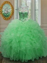  Scoop Floor Length Ball Gowns Sleeveless Green Sweet 16 Dress Lace Up