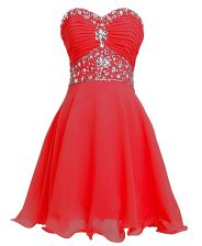  Red Sweetheart Lace Up Beading and Belt Prom Dresses Sleeveless