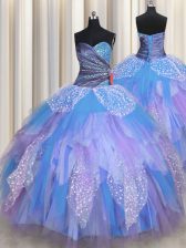 Suitable Multi-color Ball Gowns Sweetheart Sleeveless Tulle Floor Length Lace Up Beading and Ruching Sweet 16 Quinceanera Dress