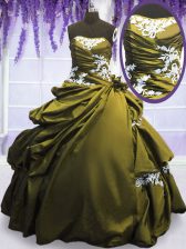  Olive Green Sleeveless Floor Length Appliques and Pick Ups Lace Up Ball Gown Prom Dress
