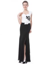 Column/Sheath Dress for Prom White And Black One Shoulder Chiffon Sleeveless Floor Length Zipper
