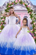 Vintage Multi-color Tulle Lace Up Quinceanera Dresses Sleeveless Floor Length Beading