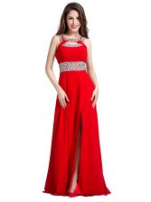 Noble Beading Homecoming Dress Red Zipper Sleeveless Floor Length