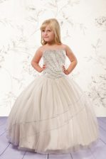 Amazing Champagne Sleeveless Floor Length Beading Lace Up Little Girl Pageant Dress