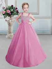 Sweet Straps Rose Pink Sleeveless Organza Lace Up Casual Dresses for Quinceanera and Wedding Party