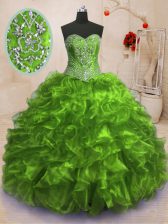 Colorful Olive Green Sweetheart Lace Up Beading and Ruffles Quinceanera Gowns Sweep Train Sleeveless