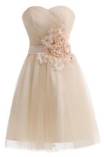  Champagne Lace Up Sweetheart Beading and Hand Made Flower Prom Dresses Tulle Sleeveless
