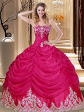  Floor Length Hot Pink Vestidos de Quinceanera Tulle Sleeveless Appliques and Embroidery and Pick Ups