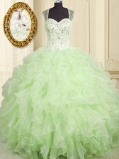 Cheap Sleeveless Lace Up Floor Length Beading and Ruffles 15 Quinceanera Dress