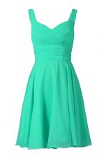 Simple Off the Shoulder Turquoise Zipper Prom Gown Pleated Sleeveless Knee Length