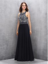 Stunning Black Prom Dresses Prom with Beading Halter Top Sleeveless Backless