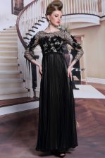 Luxury Black Asymmetric Neckline Appliques and Sequins Dress for Prom 3 4 Length Sleeve Clasp Handle