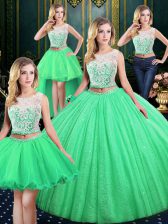  Four Piece 15 Quinceanera Dress Military Ball and Sweet 16 and Quinceanera with Lace and Sequins Scoop Sleeveless Lace Up