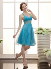 Sexy Straps Sleeveless Tulle Prom Gown Beading Zipper
