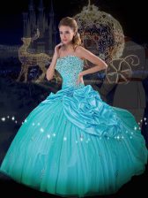  Blue Ball Gowns Strapless Sleeveless Taffeta and Tulle Floor Length Lace Up Beading and Pick Ups Quinceanera Gown