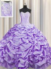 Cute Brush Train Sleeveless Sweep Train Lace Up With Train Beading and Pick Ups Quinceanera Gowns
