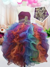  Sleeveless Organza Floor Length Zipper Party Dresses in Multi-color with Beading and Ruffles