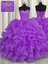  Sweetheart Sleeveless Lace Up 15 Quinceanera Dress Purple Organza