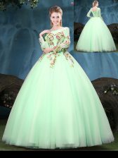 Fashionable Scoop Long Sleeves Lace Up Quinceanera Dress Apple Green Tulle