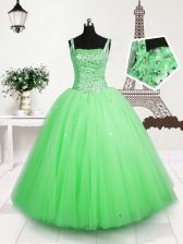 Custom Design Sequins Floor Length Apple Green Little Girls Pageant Dress Wholesale Straps Sleeveless Lace Up