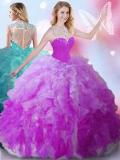  High-neck Sleeveless Zipper Quinceanera Gowns Multi-color Tulle