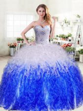 Dynamic Blue And White Quinceanera Gowns Military Ball and Sweet 16 and Quinceanera with Beading and Ruffles Sweetheart Sleeveless Lace Up