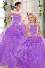  Strapless Sleeveless Organza Quinceanera Dresses Beading and Ruffles Lace Up