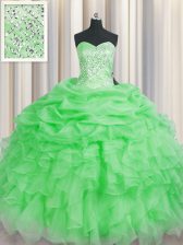 Colorful Green Sleeveless Floor Length Beading and Ruffles Lace Up Quinceanera Dress