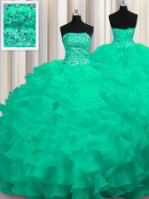  Organza Sleeveless Quinceanera Dress Sweep Train and Beading and Ruffles