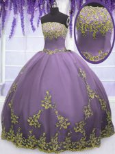 Deluxe Lavender Zipper Ball Gown Prom Dress Appliques Sleeveless Floor Length