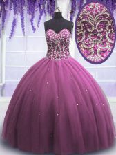  Lilac Tulle Lace Up Sweetheart Sleeveless Floor Length Quinceanera Dresses Beading