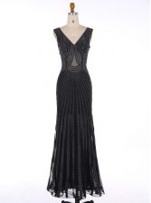 Lovely Mermaid Sleeveless Chiffon Floor Length Zipper Dress for Prom in Black with Sequins
