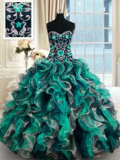 Fantastic Multi-color Ball Gowns Sweetheart Sleeveless Organza Floor Length Lace Up Appliques Sweet 16 Dress