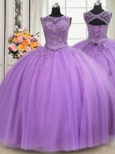 Captivating See Through Tulle Sleeveless Floor Length Quinceanera Gowns and Beading and Appliques