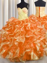  Sweetheart Sleeveless 15th Birthday Dress Floor Length Beading and Ruffles Multi-color Organza