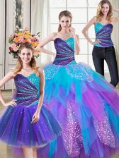Adorable Three Piece Multi-color Quinceanera Gown Military Ball and Sweet 16 and Quinceanera with Beading and Ruffles Sweetheart Sleeveless Lace Up