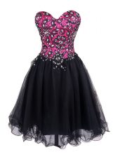 Great Sweetheart Sleeveless Homecoming Dress Mini Length Beading and Lace Pink And Black Tulle