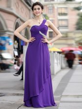  One Shoulder Purple Sleeveless Beading Floor Length Prom Evening Gown