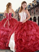  Pick Ups Floor Length Red 15 Quinceanera Dress Strapless Sleeveless Lace Up