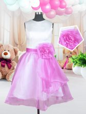 Cute Rose Pink Organza Zipper Scoop Sleeveless Knee Length Girls Pageant Dresses Sashes ribbons and Hand Made Flower