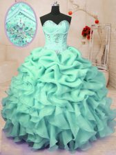 Clearance Apple Green Sweetheart Neckline Beading and Ruffles and Pick Ups Ball Gown Prom Dress Sleeveless Lace Up