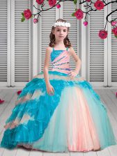 Best Organza Sleeveless Floor Length Party Dress and Beading and Ruffles