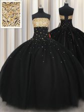 Beautiful Beading Sweet 16 Dress Black Lace Up Sleeveless Floor Length