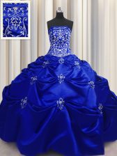 Pretty Embroidery Floor Length Ball Gowns Sleeveless Royal Blue Quinceanera Dresses Lace Up