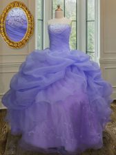 Adorable Sleeveless Embroidery and Pick Ups Lace Up Quince Ball Gowns