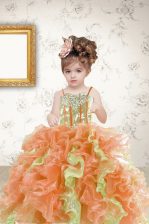  Floor Length Multi-color Little Girl Pageant Gowns Organza Sleeveless Beading and Ruffles and Sequins